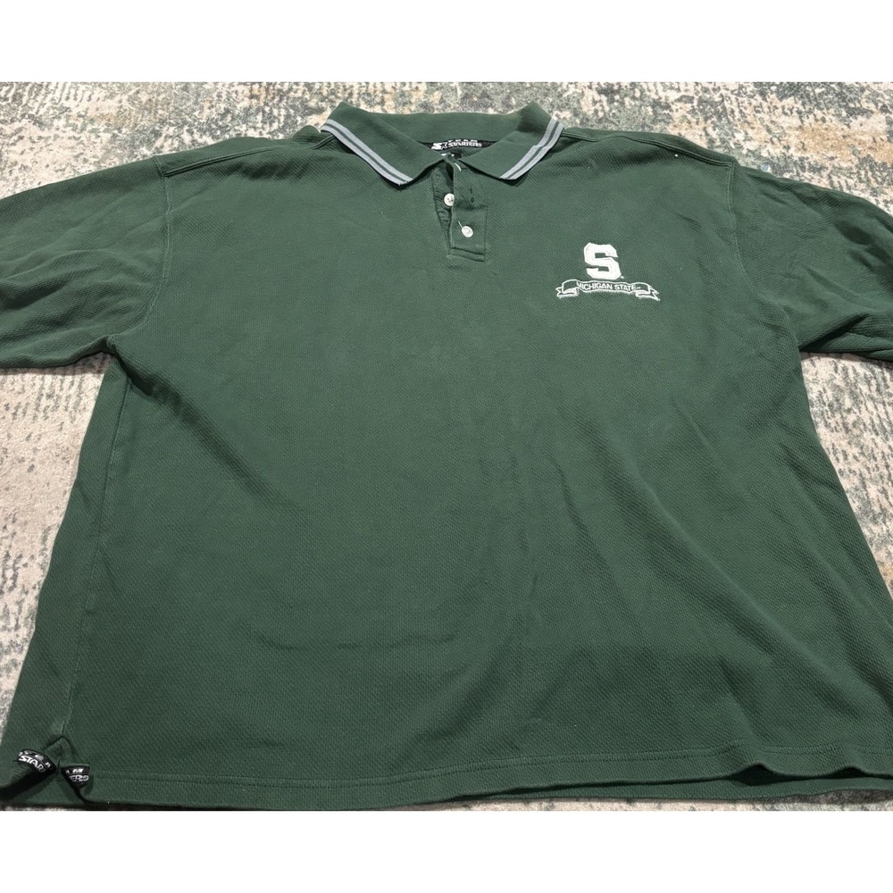 Vintage 90s Starter Michigan State University Polo Shirt Men's XL Green